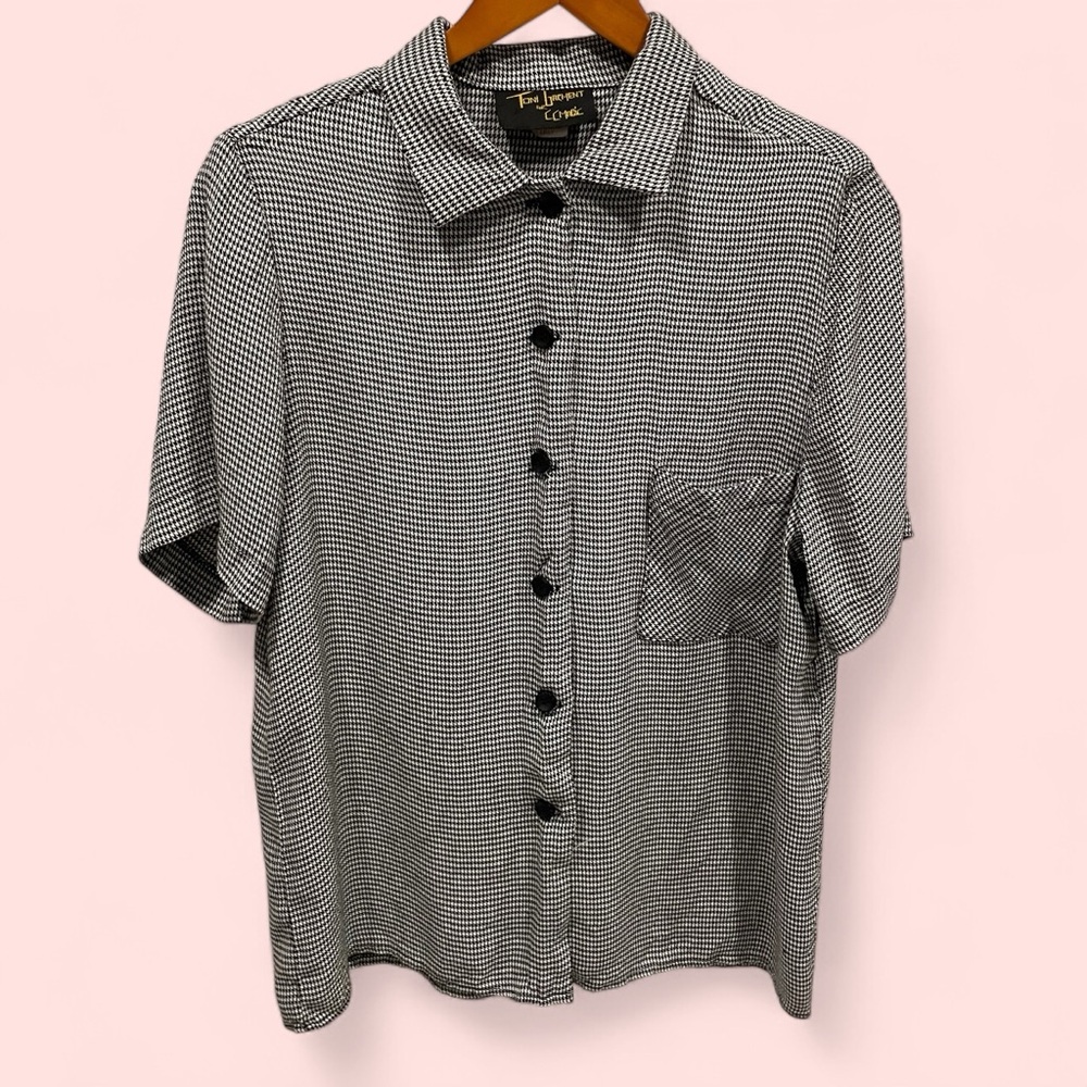 Funky 80’s oversized houndstooth blouse pocket skate emo street